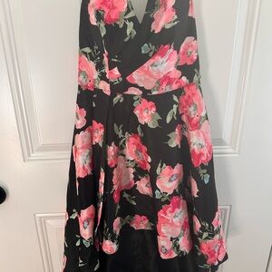 Semi formal Sequin Hearts Black and Pink Floral High Low Dress
